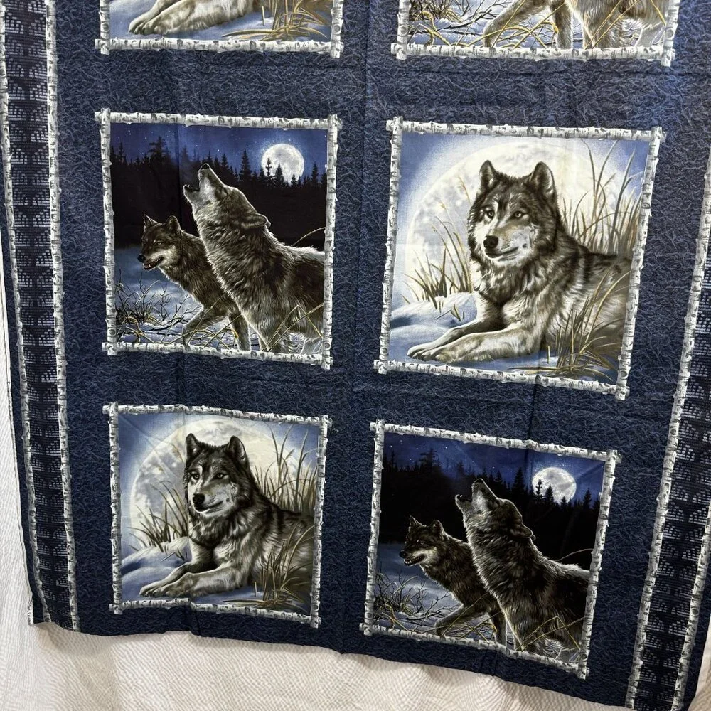 Wolf-Themed Quilted Fabric pillow Panel With Moonlit Forest Design Wildlife - Picture 2 of 10